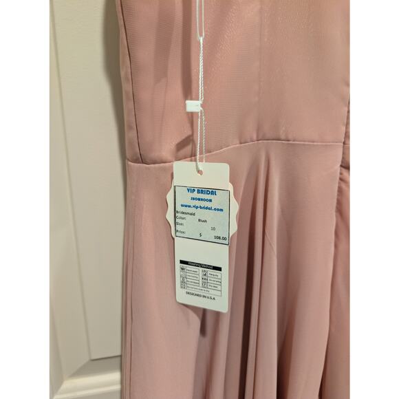 VIP Bridal Bridesmaid Blush Pink Long Formal Gown Spaghetti Strap A-Line 10 - Picture 9 of 11